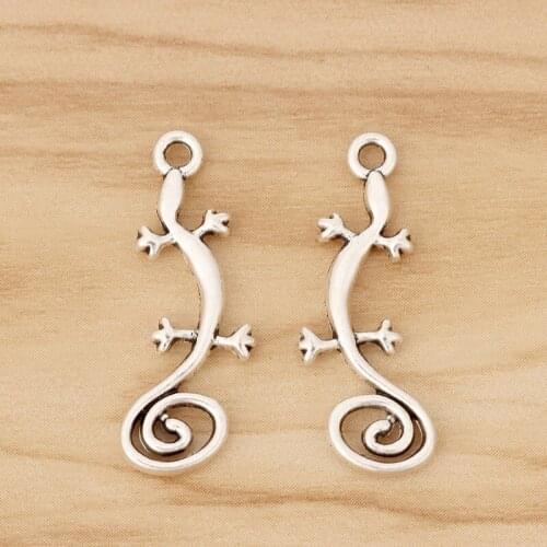 30 Pieces Tibetan Silver Tone Gecko Lizard Charms Pendants Beads for Jewellery Making Accessories 29x11mm