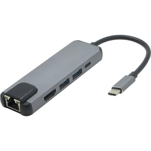 5pcs/lot 5 in 1 USB Type C Hub to HDMI 4K Type C PD Charge Rj45 Gigabit Ethernet Lan Adapter USB 3.0 Hub for Macbook Thunderbolt