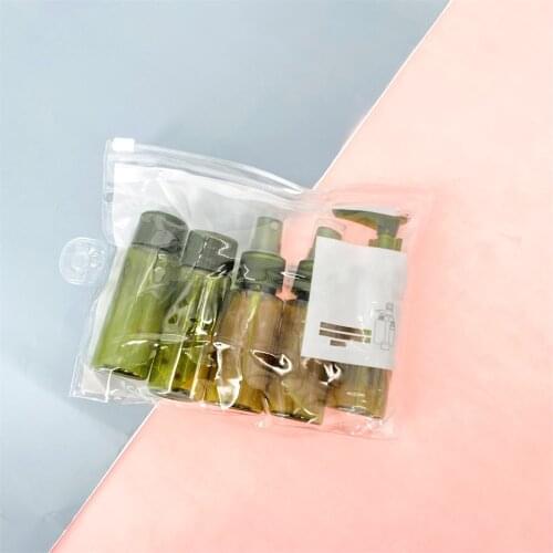 7 Pcs/Set Green Color Small Plastic Spray Refillable Bottles Kits Holiday Travel Mini Refillable Bottle Empty Shampoo Bottle