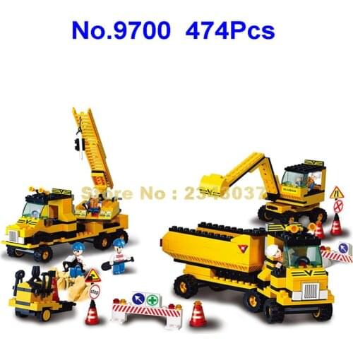 Sluban 9700 474pcs Urban Engineering Construction Transport Truck Car Building Blocks Toy