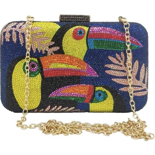 Boutique De FGG Novelty Toucan Bird Women Crystal Evening Bags Rhinestones Box Minaudiere Clutch Party Cocktail Handbag Purse