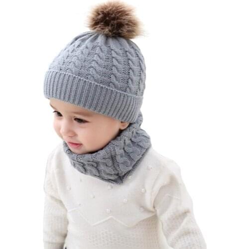 New Autumn Winter Baby Hat Knitted Baby Boys Girls Cap Infant Kids Children Scarf Collars Pompom Ball Hat