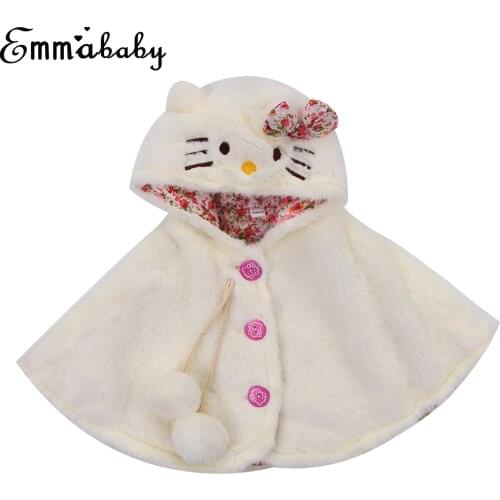 Lovely Baby Girls Cat Hooded Cloak Poncho Jacket Outwear Kids Warm Coat Clothes Size 0-24M