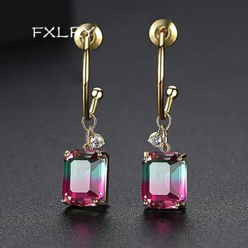 FXLRY Elegant Fashion Women multicolor Cubic Zirconia Waterdrop Dangle Earrings Creative Party Earrings for women Jewelry
