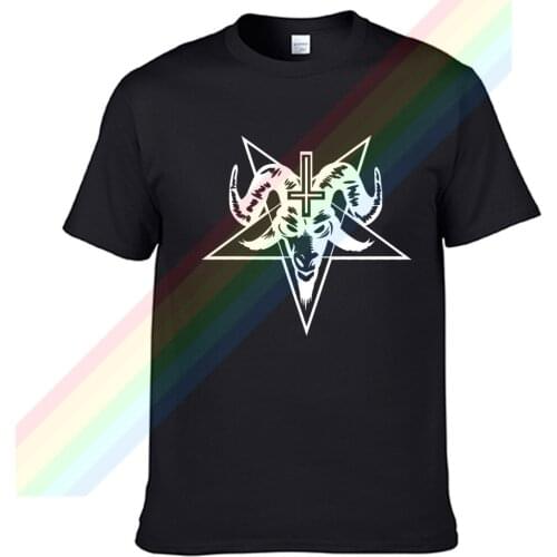 Satan Pentagram Goat White Logo Men Women Summer 100% Cotton Black Tees Male Newest Top Popular Normal Tee Shirts Unisex