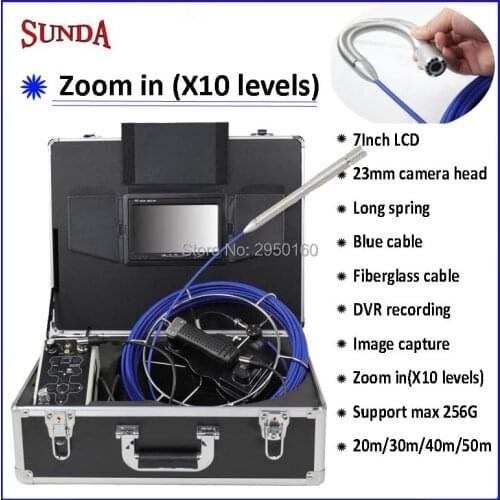 WOPSON 2019 latest Pipeline Inspection Camera DVR record Zoom X10levels 23mm camera long spring 7"montior Endoscope camera