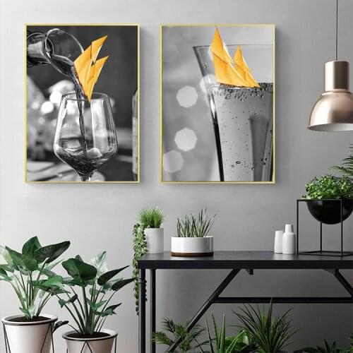 3 Pieces Abstract art cup in the sail porch decorative painting No Frame Canvas painting Contrast color Yellow and gray picture