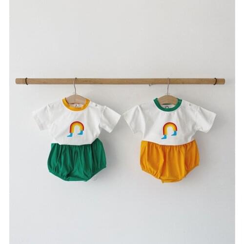 Newborn Clothing Set Baby Romper Baby Girl/boy Clothes Kawaii Printed Cartoon Rainbow Short Sleeves And Short 2Pcs Summer Outfit