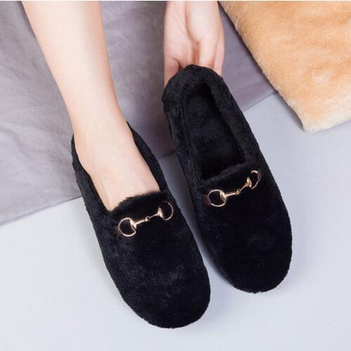 Comemore Winter Womens Black Ballet Flats Warm Fur Moccasins Casual Rubber Shoes Woman Footwear Loafers Female Slip on Shoes