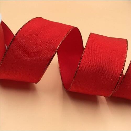 N2219 38MM X 25yards roll red gold metallic lurex edge taffeta red ribbon,gift box wrapping wired edge ribbon