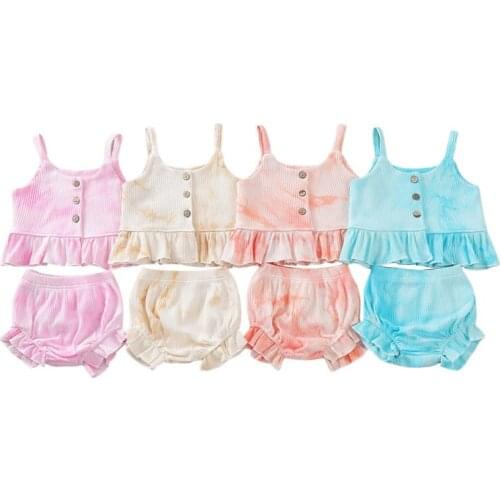 Lioraitiin 2Pcs 1-6Y Summer Lovely Girls Clothes Sets Tie-Dye Print Single Breasted Sleeveless Vest Tops+Shorts 4 Color Outfit