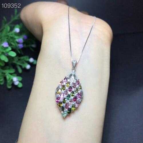 Flashing colourful Tourmaline gemstone pendant for necklace with silver