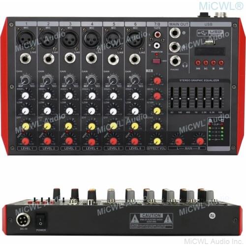 Cute MG8 8 Channel Bluetooth Mixer Sound Mixing Console DJ Live Stage Karaoke Audio desk 7-Band EQualizer