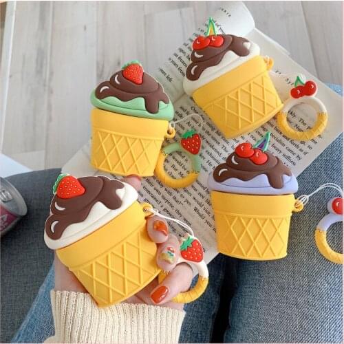 New Ice Cream Silicone Wireless Earphone Case For Airpods 2 Bluetooth Earphones Protective Cover Earbuds Cases Protector