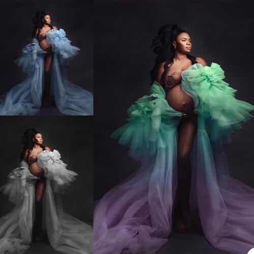 New Evening Dresses High Split Puffy Ladies Gowns Custom Made Extra Puffy See Through Women Dress Photography Robes Prom Gowns