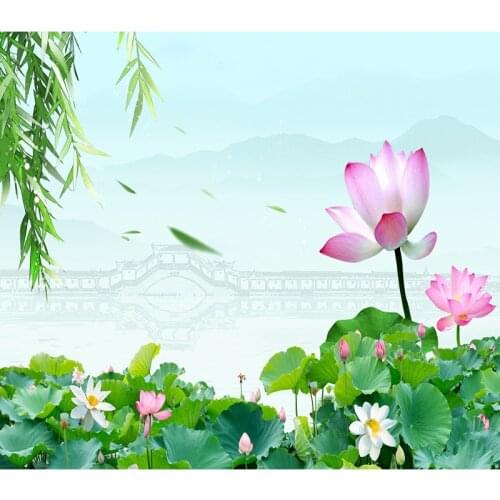 Nature Wallpaper cloth 3D landscape Prairie Main bamboo forest Outdoor landscape Lotus Living room study decoration