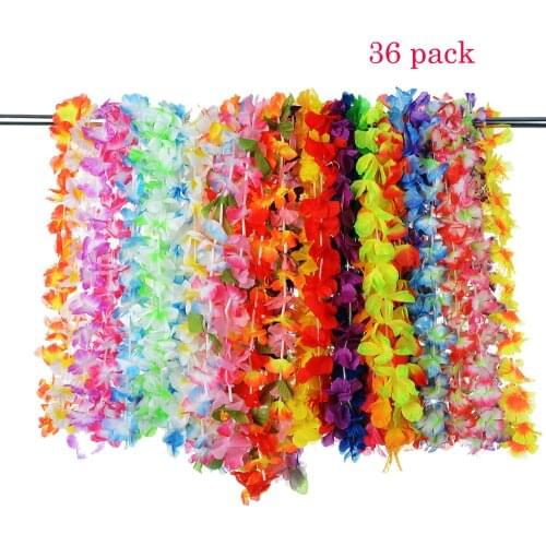 36 Counts Party Beach Tropical Flowers Necklace Hawaiian Luau Flower Lei Party Favors Festival Party Decorations Wedding Supply
