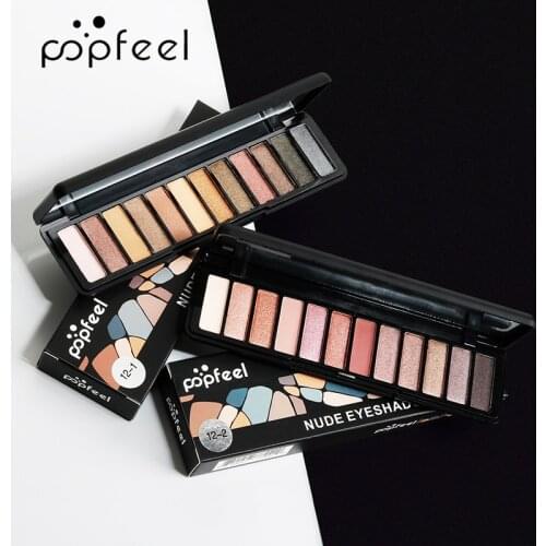 POPFEEL 12 Color Shining Eyeshadow Palette Long Lasting Matte Smoky Eye Shadow Pallete Waterproof Cosmetics Pigment