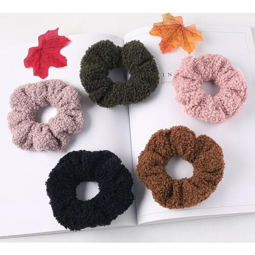 2020 New Women Cute Teddy Velvet Scrunchies Elastic Hair Band Faux Fur Hair Rope Girls Hair Tie Accessories Ponytail Holder