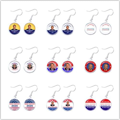 For President 2020 USA Support Mark Sanford 16mm Glass Cabochon Silver-plate Drop Earrings USA Flag Jewelry For Women Girls Gift