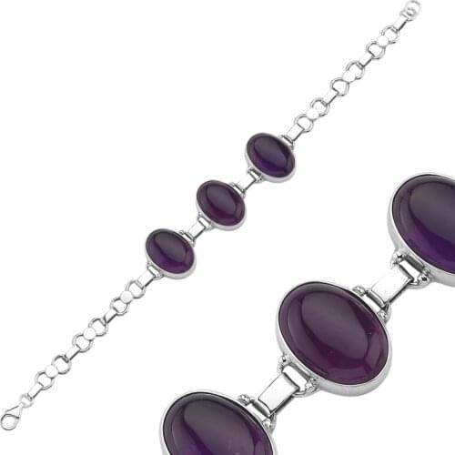 Silverlina Silver Amethyst Stone Oval Hand Handwork Bracelet