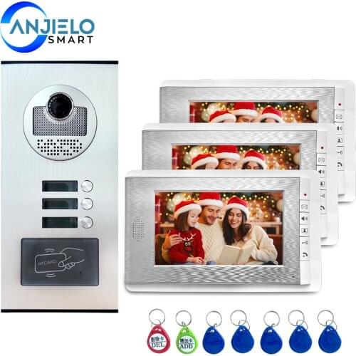 2/3/4 Units Apartment intercom system Video Door Phone Intercom Kits Aluminum Alloy Camera 7" Monitor video Doorbell 7 RFID Card