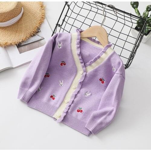 Thunderers Baby Girl Winter Clothes Girls Bunny Cherry Embroidery Clothing Cardigan Knitted Coat Fall Kids Girl Sweater