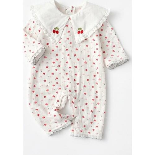 Girls' spring newborn clothes cherry Korean cute baby crawling clothes long-sleeved baby onesies