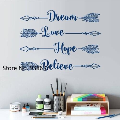DIY Vinyl Bedroom Decoration Decals Dream Love Hope Believe Arrow Wall Sticker Home Decor Study Room Creative Wall Decal ZB433