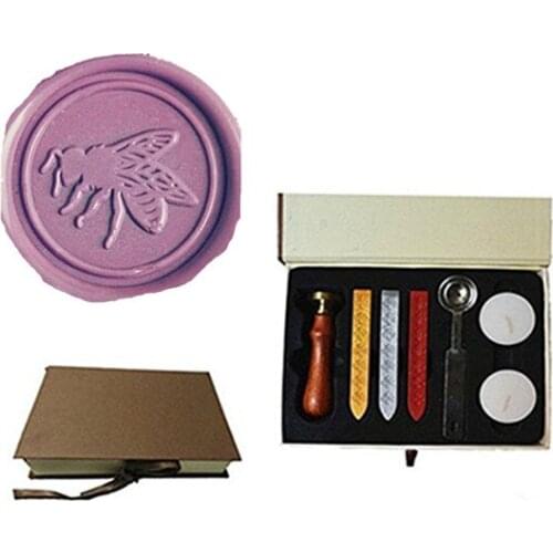 Vintage Bee Custom Picture Logo Wedding Invitation Wax Seal Sealing Stamp Rosewood Handle Sticks Melting Spoon gift Box Set Kit