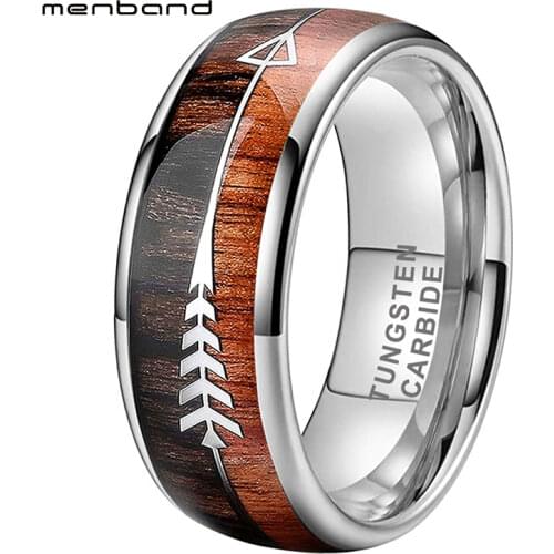 Wood Ring Tungsten Wedding Ring For Men Women With 2 Different Woods And Arrow Inlay 6MM 8MM Comfort Fit