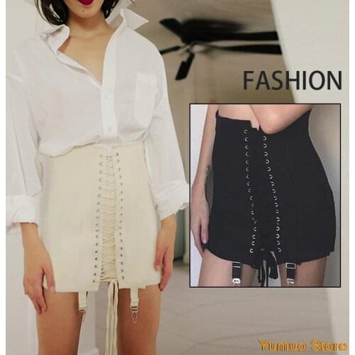 Womens bandage hole sexy skirt high waist short hip skirt corset mini bodycon gothic fashion jazz cool wear corset free shipping