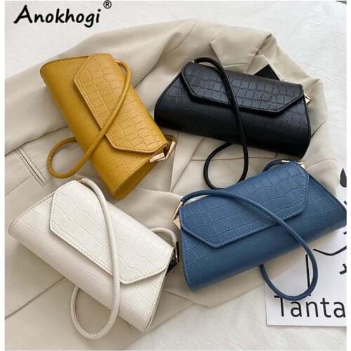 Women Fashion Plaid Pattern Baguette Shoulder Bag Smooth Surface Solid Color One Shoulder Bag