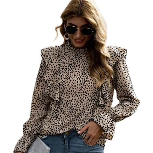2021 Ladies High-Quality Fashion New Sexy Leopard Print One-Shoulder Long-Sleeved Casual Womens Shirt