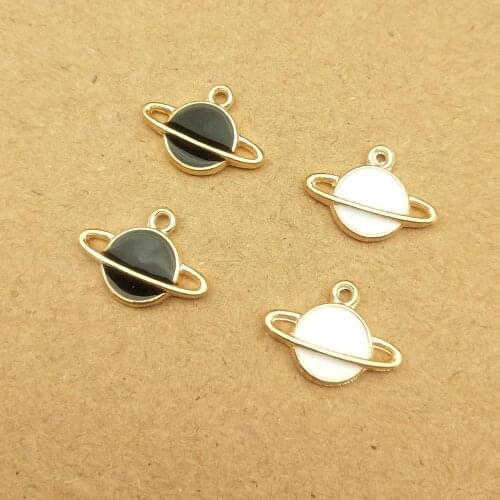 10pcs 17x12mm Metal enamel black and white color satellite charms Diy Bracelet pendants Alloy earring Jewelry making Accessories