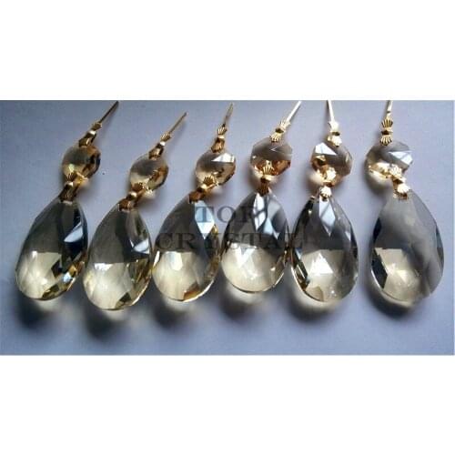 10Pcs Champagne Diamond Hanging Crystal Garland Wedding Strand with1 Bead And 1 Prism Pendant Freeshipping