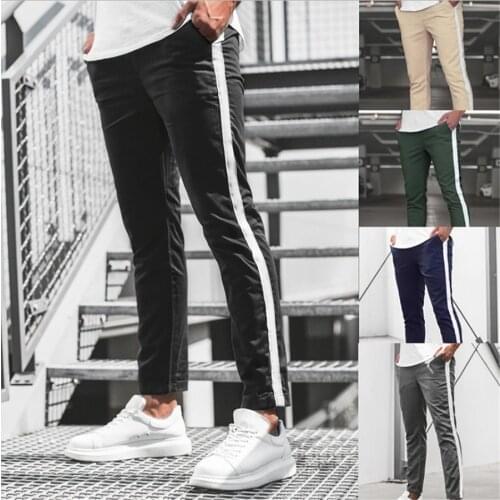 2021 Men Joggers Casual Pants Skinny Side stripe pencil Trousers Fashion Male Street Sweatpants Pants Fitness Bodybuilding Pants