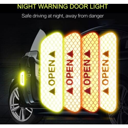 4 * Open With Reflective Warning Stickers Door Opening Tips Anti-collision Stickers Safety Decorative Stickers
