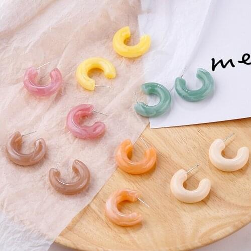 AENSOA Candy Color C Shaped Acrylic Earrings for Women Fashion Korean Geometric Stud Earrings Statement Jewelry Wholesale