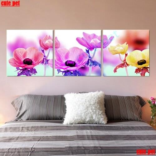 DIY Diamond Painting Flowers close-up 5D rhinestone Cross Stitch Diamond Art Embroidery Mosaic Handmade Home Decor puzzle 3PCS