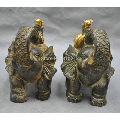 Bi0011600 10'' Chinese Fengshui Bronze elephant ingot Lucky Statue Pair