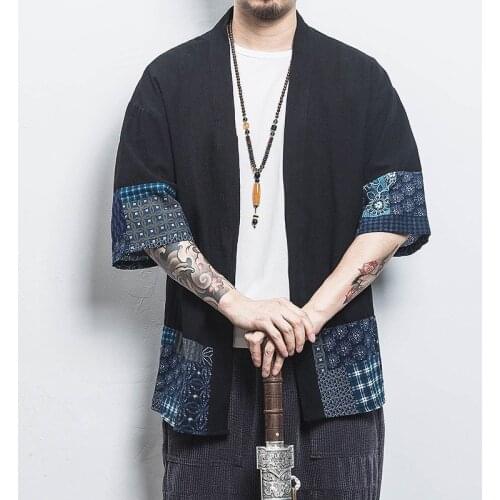 Big Size 4XL 5XL Men Kimono Cardigan Casual Yukata Robe Haori Obi Long Sleeve Japanese Yukata Male Japanese Samurai Clothing