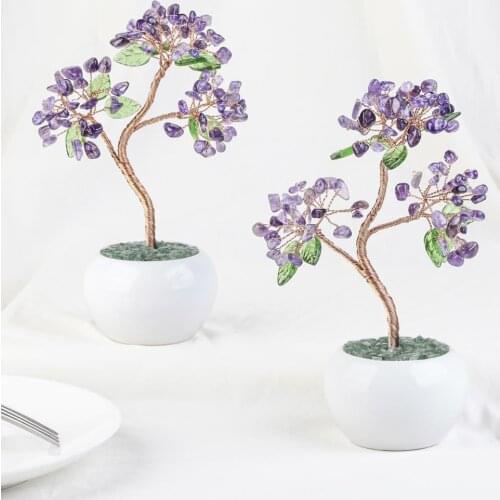 TUMBEELLUWA Bonsai Style Natural Crystal Stone Money Lucky Tree Ceramics Base For Wealth Room Decor Home Decoration Ornaments