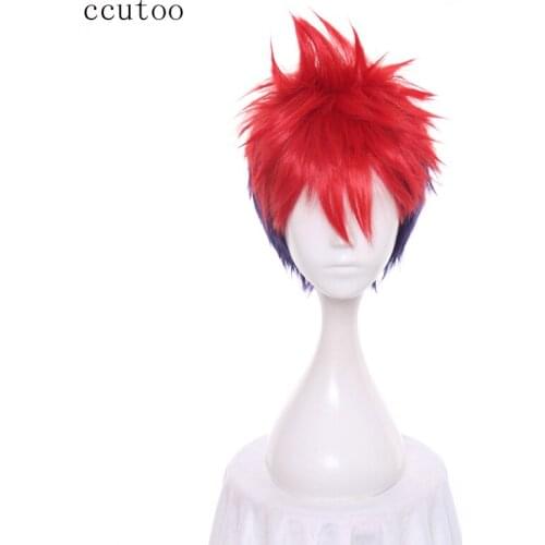Ccutoo Food Wars Shokugeki no Soma Yukihira Souma Red Mixed Short Synthetic Fluffy Layered Hair Cosplay Wig Heat Resistance