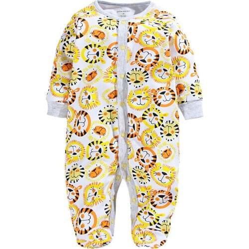 Lion Print Baby Rompers With Foot Newborn Clothes Footcover One-Piece Clothes Overalls Pajamas Romper Cotton Jumpsuit Sleepwear