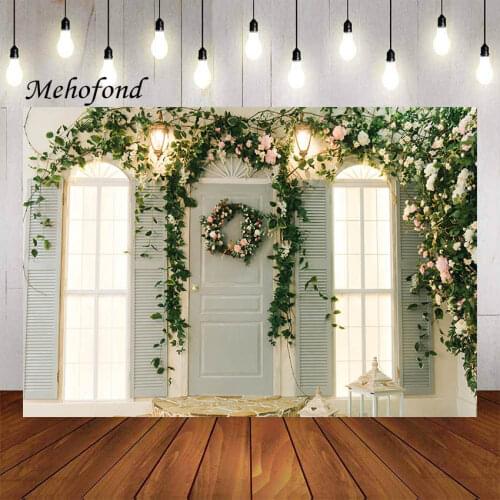 Mehofond Photography Background Vintage Wood Door Flowers Plant Wedding Party Kids Child Portrait Backdrop Photo Studio Props