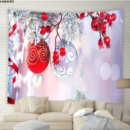 Christmas Decor Tapestry Xmas Tree Red Berries Background Wall Mounted New Year Party Living Room Big Tablecloth Bedroom Curtain