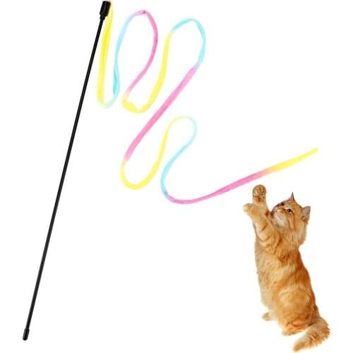 Cat Toys Colorful Teaser Wand Funny Cats Interactive Stick Pet Supplies With Rainbow Cloth