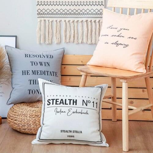 INS Pure cotton solid color letter printed cushion cover gray white orange sofa decor pillowcase office bed car pillow cover