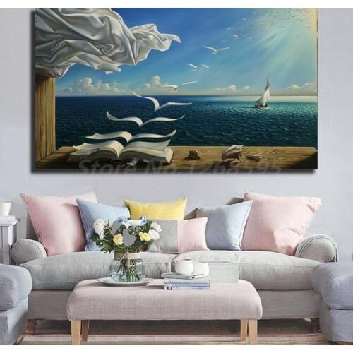 Salvadores Dalies The Waves Book Sailboat Canvas Painting Print Living Room Home Decor Modern Wall Art Oil Painting Poster